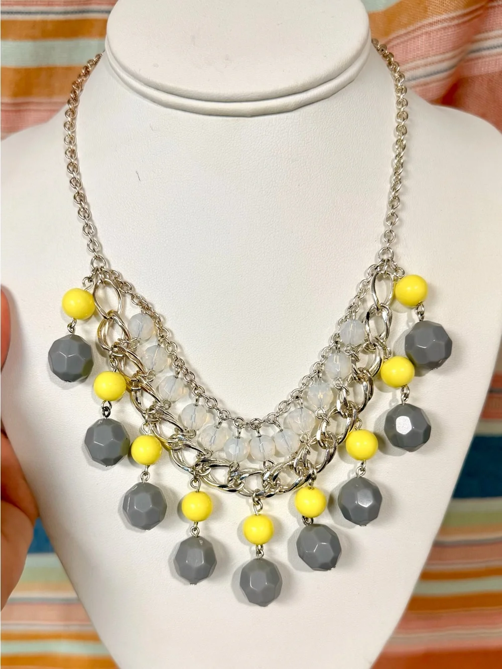 Avon Yellow and Gray Multi-Strand Beaded Necklace